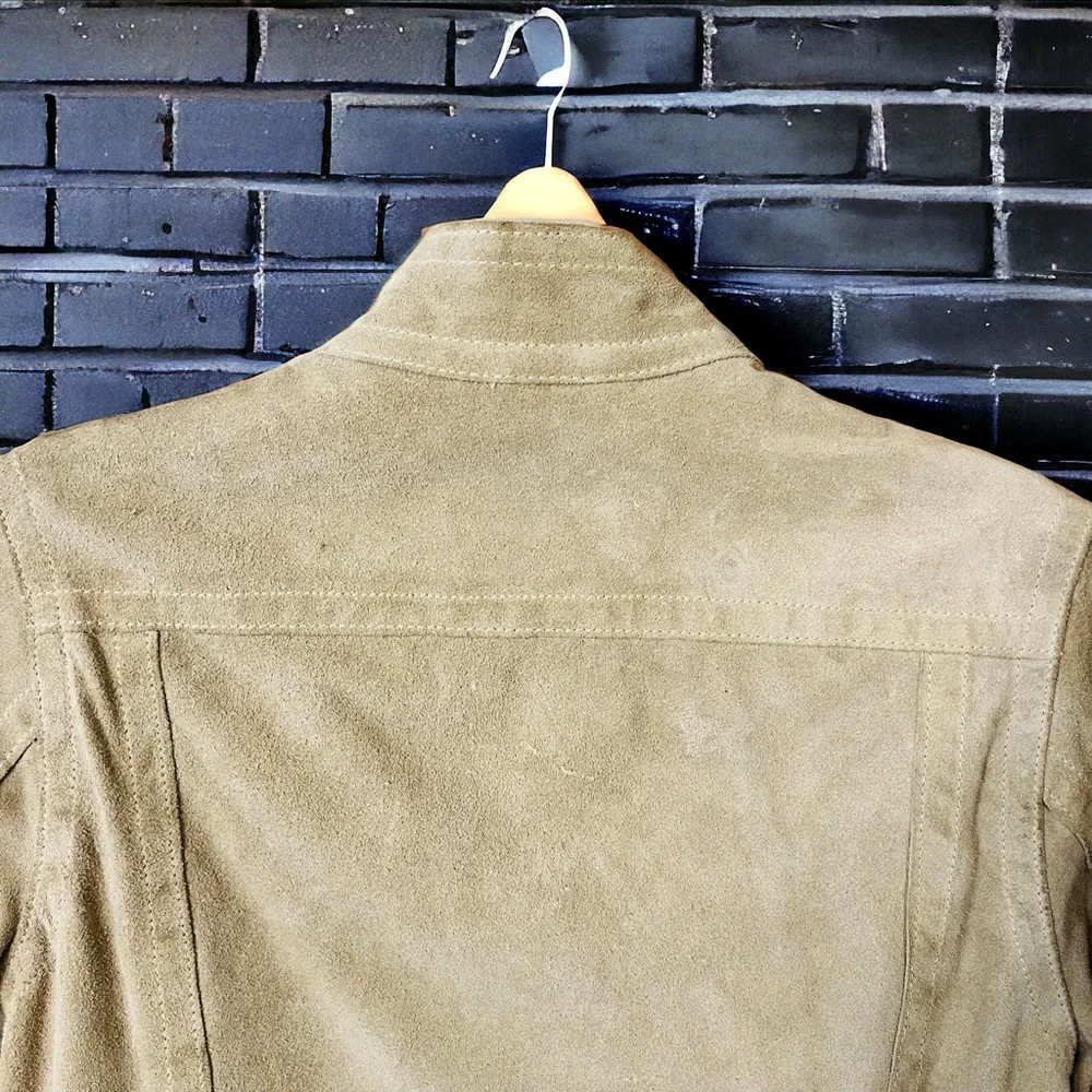 Banana Republic Cream Tan Suede Leather Moto Jacket | Size PXS | - Picture 9 of 16